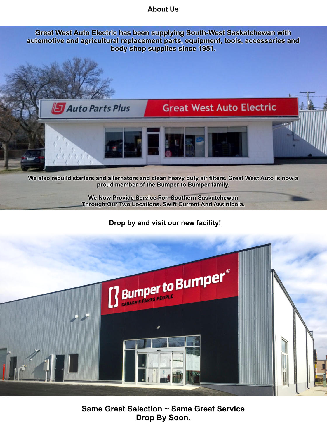 Auto Parts Swift Current Great West Auto Electric, Bumper To Bumper